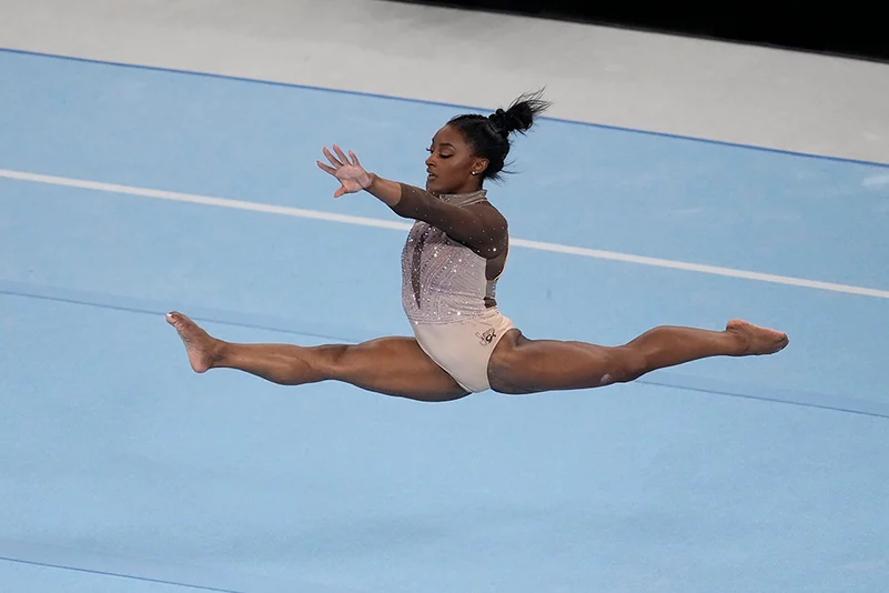Simone Biles competes on the floor exercise